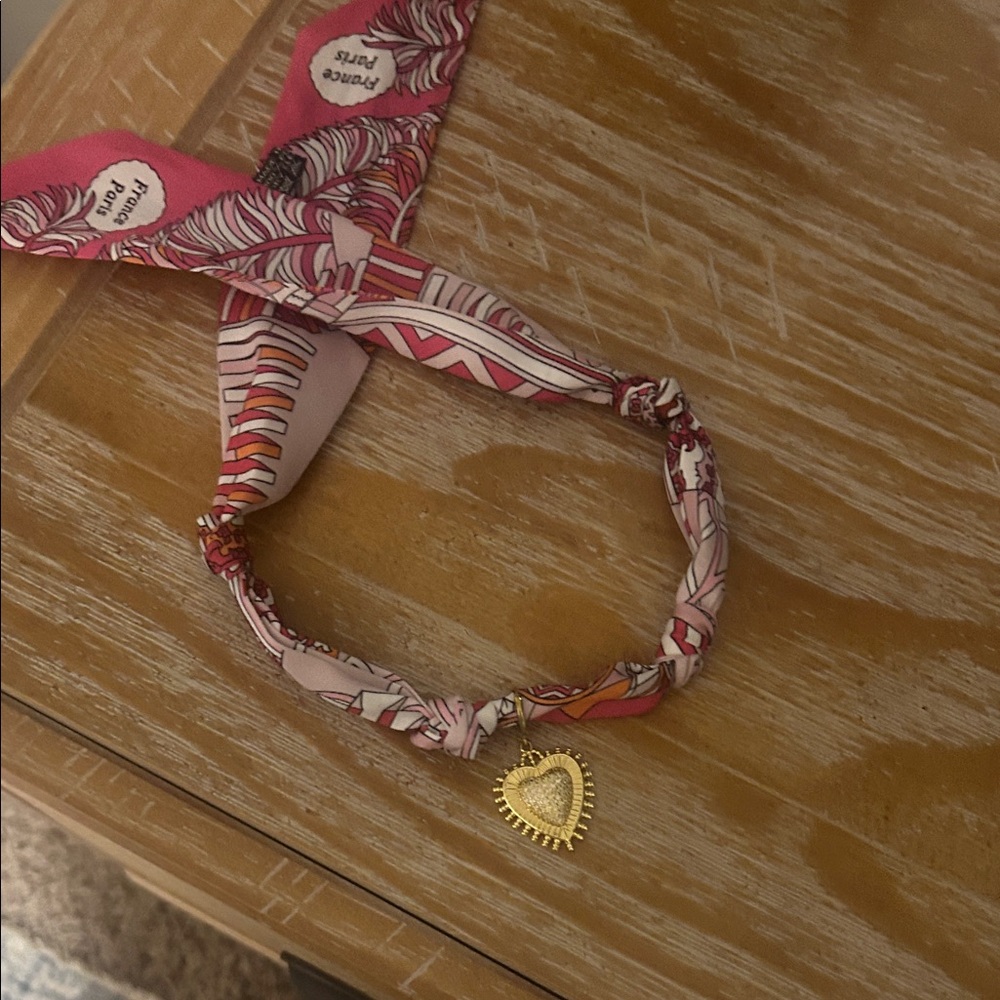 Pink and Gold Heart Pendant Scarf Necklace